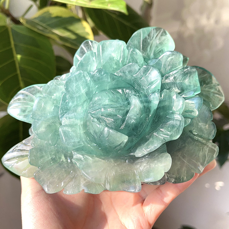天然绿萤石花朵水晶花