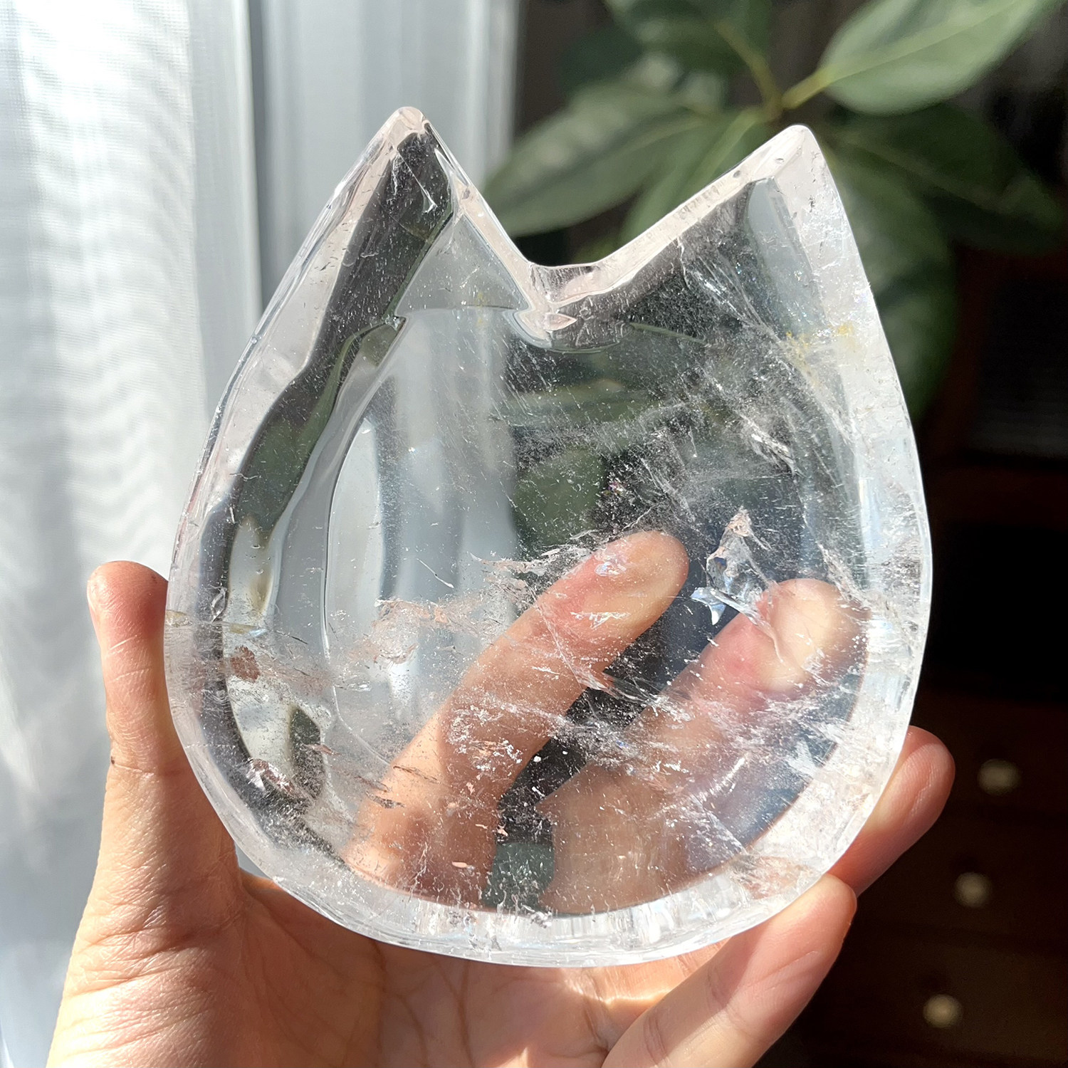 天然白水晶碗猫头小碗
