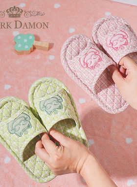 纯棉布艺软底布底卡通招财猫3-6-9小中大童防滑静音家居室内拖鞋