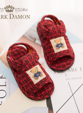 纯棉儿童布底拖鞋家用防滑软底1-3岁男女宝学步鞋室内静音居家鞋