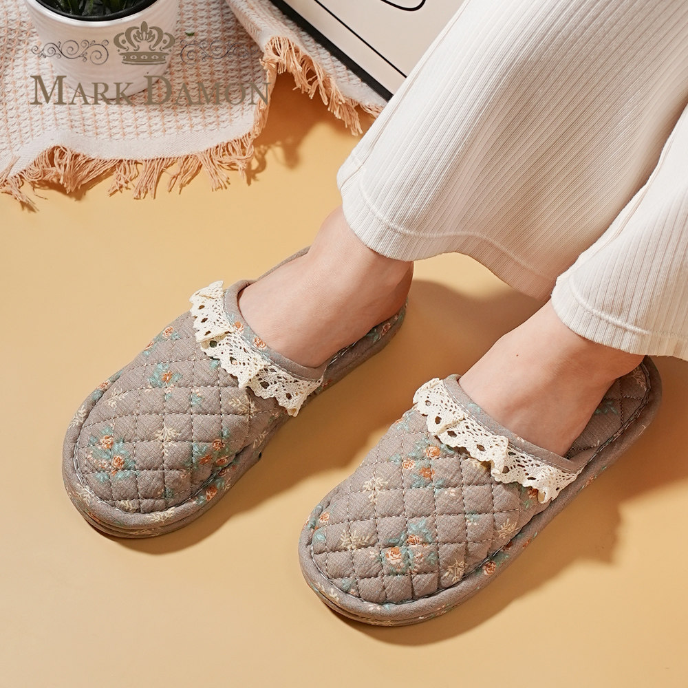 2026新款居家布艺包头包脚趾秋冬保暖三层厚底静音布底家居拖鞋