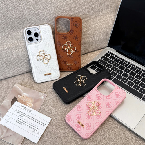 欧美潮牌GUES奢华皮质苹果16promax手机壳高级感印花适用iPhone18PRO保护套14高档15男女款13奢侈17情侣软套