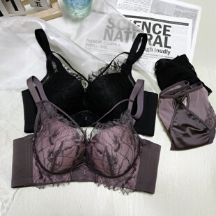 博尔爽3338性感无钢圈莫代尔聚拢小胸聚拢厚款蕾丝美胸带文胸内衣