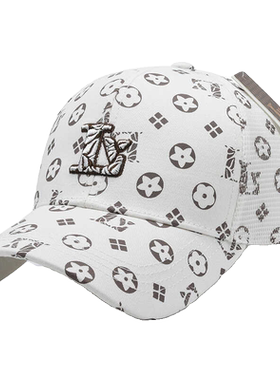 夏季半网硬顶百搭休闲遮阳帽防晒满印棒球帽男女款加深加深遮阳帽