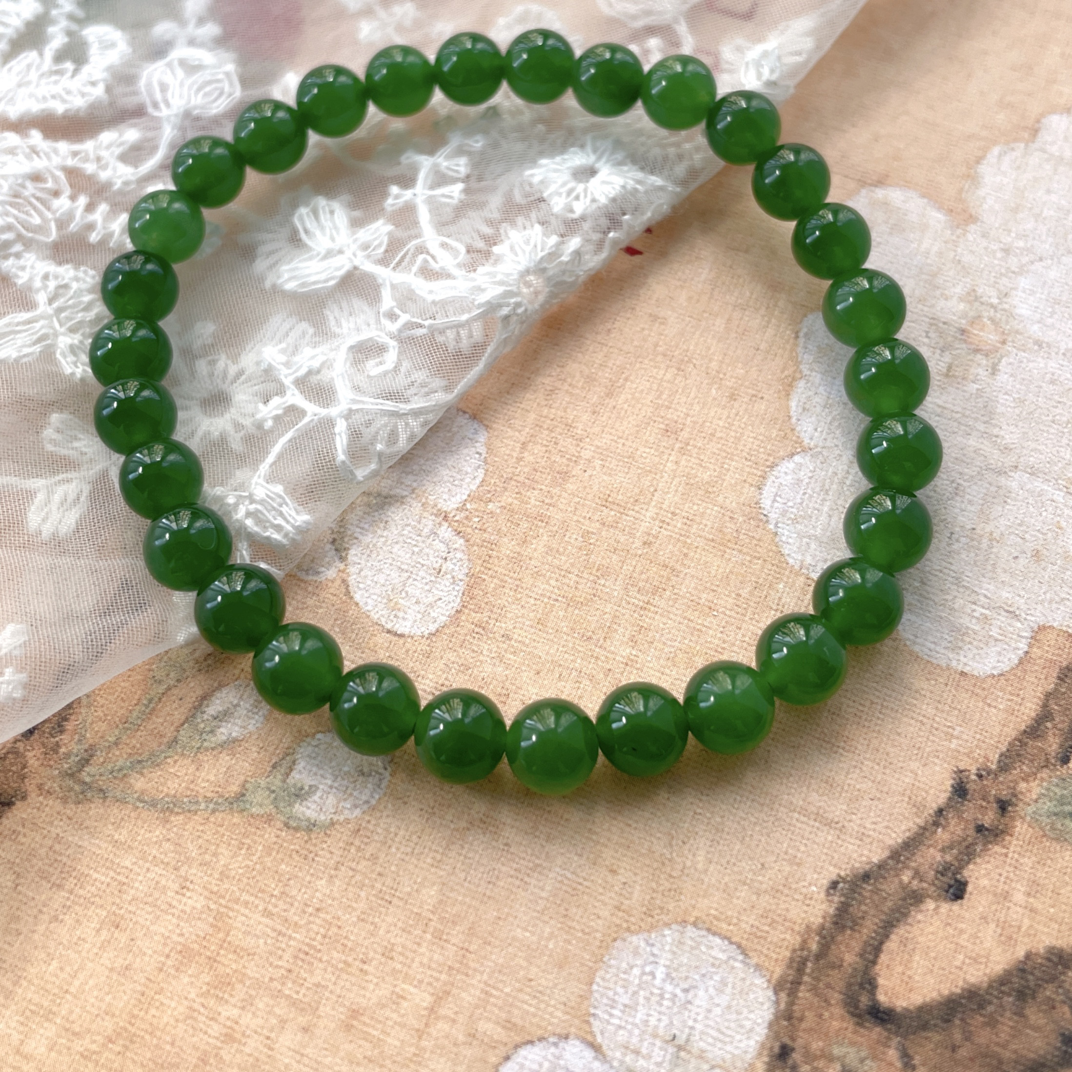 碧玉手串辣阳绿圆珠手链女款天然玉石手饰送女友生日礼物