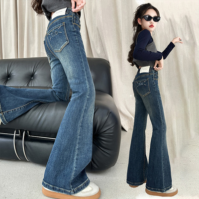 女童加绒牛仔裤秋冬装2025新款冬