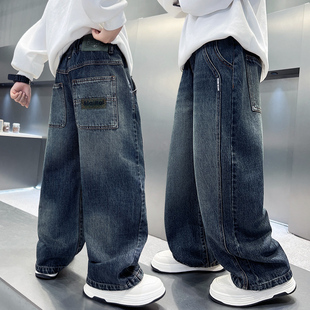 男童裤子秋冬款2025新款大儿童冬装加绒直筒休闲男孩牛仔裤帅气潮