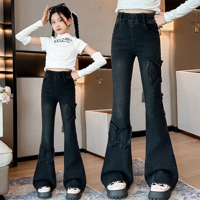 女童牛仔裤春装2026新款儿童喇叭裤洋气秋季休闲裤小女孩微喇裤子