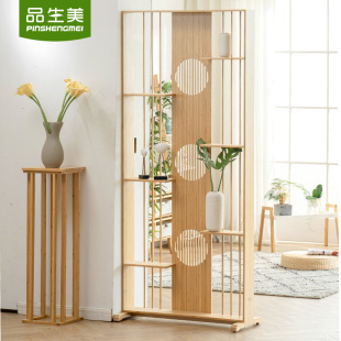 日式 饰竹制隔断墙 客厅进门玄关座屏置物架隔断柜新中式 屏风遮挡装
