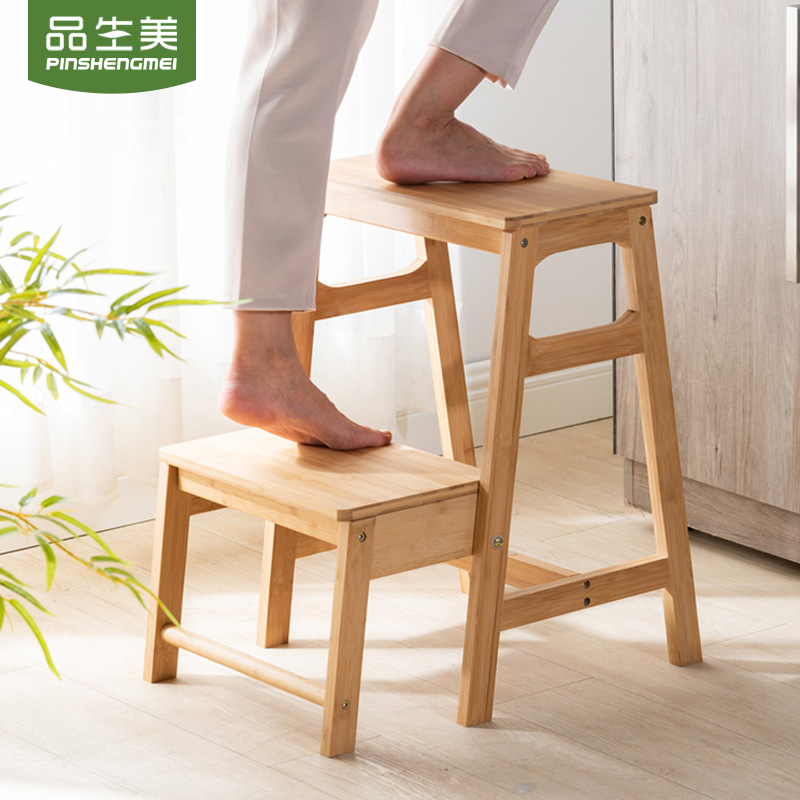 品生美实木梯椅家用梯子椅子折叠两用梯凳室内登高楼梯多功能板凳