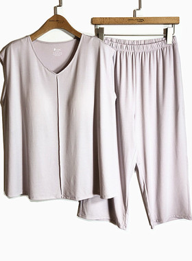 caser凯撒夏季女士天丝空调棉V领带杯七分裤家居服套装BN01-6858