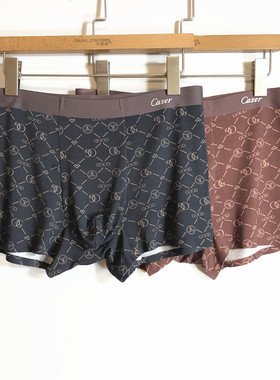 caser凯撒男士莫代尔复古风满印平角内裤桑蚕丝裤衩裤头AI26-5128