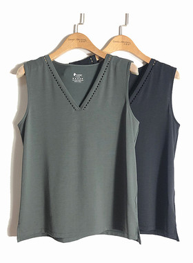 caser凯撒夏季女士天丝空调棉凉感背心镂空V领无袖坎肩BM02-F015