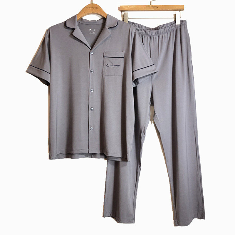 caser凯撒夏季男士冷染丝光翻领短袖长裤家居服套装睡衣AI20-6911