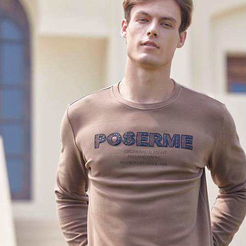 暖姜绒上衣caser保暖男圆领字母