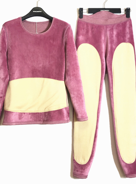 秋冬新款豪门女士超柔加绒加厚蚕丝贴片圆领保暖内衣套装MC26440