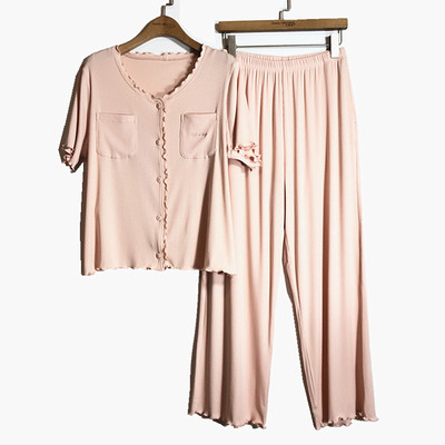 凯撒夏季女开襟木耳边家居套装