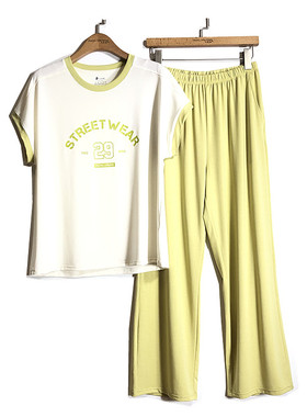 caser凯撒女士夏季天丝空调棉短袖长裤睡衣家居服套装BM02-F833