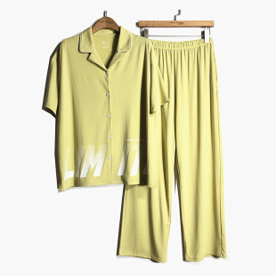 caser凯撒女士夏季天丝空调棉短袖长裤睡衣家居服套装BM02-F831