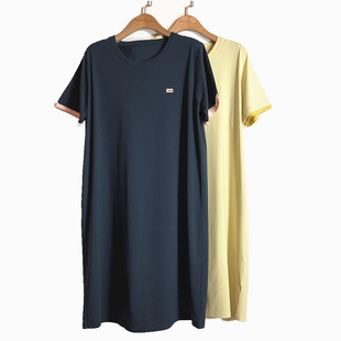 caser凯撒夏季女士森格全棉简约圆领拼色家居服睡裙睡衣BM01-6819