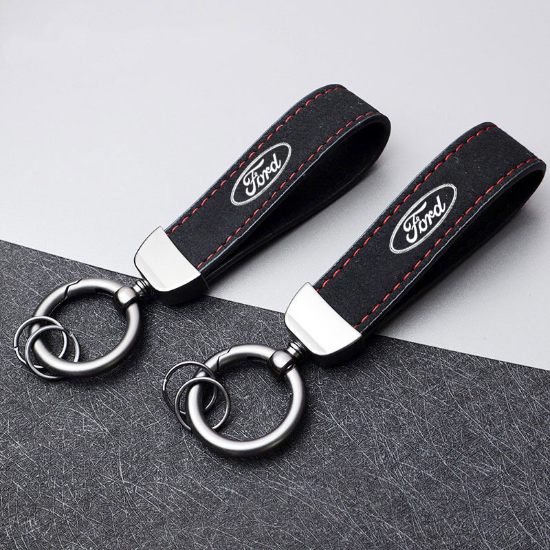 适用福特钥匙扣蒙迪福克斯欧锐界福睿斯翼虎翻毛皮碳纤纹锁匙挂绳