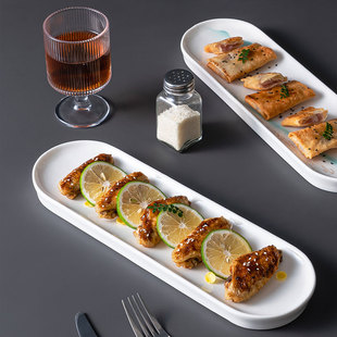 寿司摆盘日式白色意境私房菜中式酒店餐具创意蛋糕点心盘子长条盘