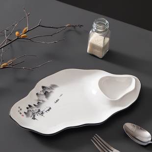 饺子盘白灼虾盘有格带醋碟子农家乐酒店餐厅饭店专用家用薯条饺盘