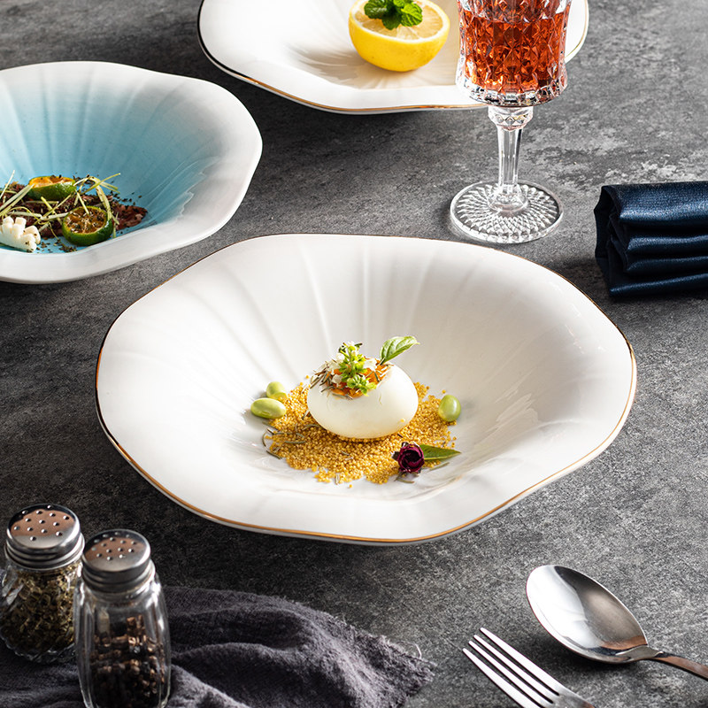 陶瓷盘子碟子菜盘家用汤盘深盘酒店西餐盘商用白色金边创意高颜值,餐饮具,盘,淘宝优惠券,粉丝福利购,淘宝优惠卷