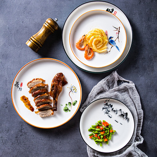 陶瓷意境凉菜盘子商用酒店圆盘餐具饭店专用碟子平盘冷菜盘中式风