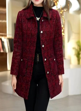 妈妈装冬装中长款风衣外套时尚加棉保暖棉衣中年女装冬季毛呢大衣