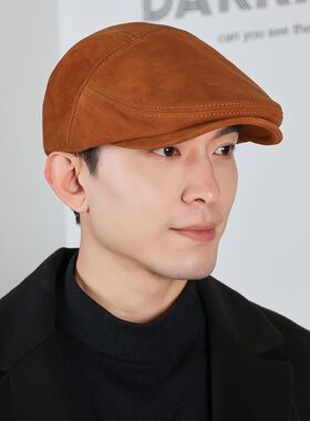 黄河之恋高G羊猄皮前进帽中老年男女羊皮秋冬休闲真皮鸭舌帽复古