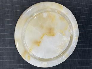30公分圆形天然玉石白黄色茶盘自然纹路小茶盘光面茶托礼品