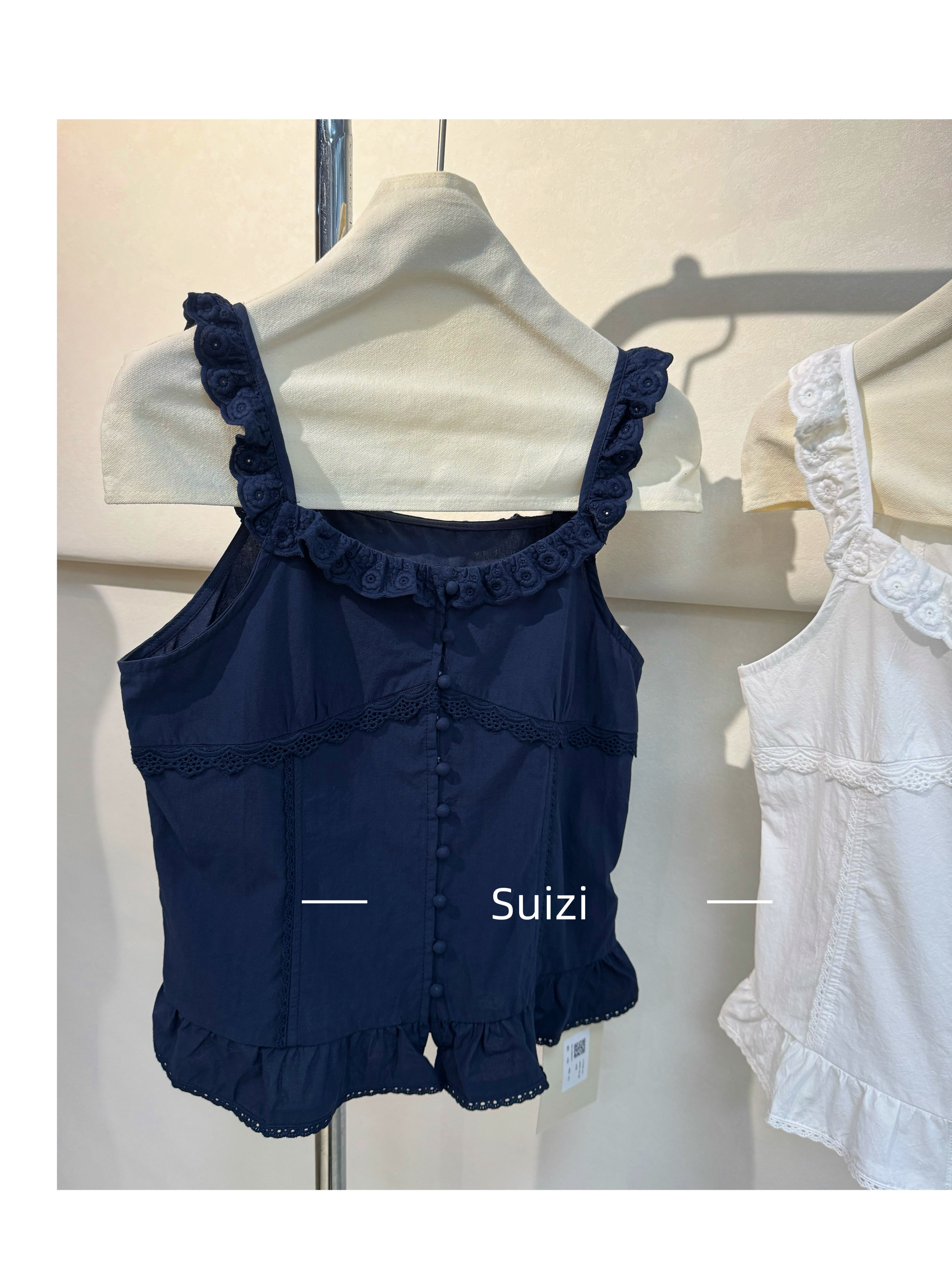 【Suizi】新款韩版重工蕾丝花边吊带女设计感小众无袖上衣背心