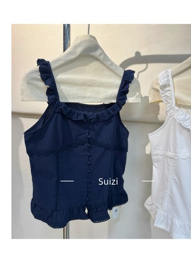 【Suizi】新款韩版重工蕾丝花边吊带女设计感小众无袖上衣背心