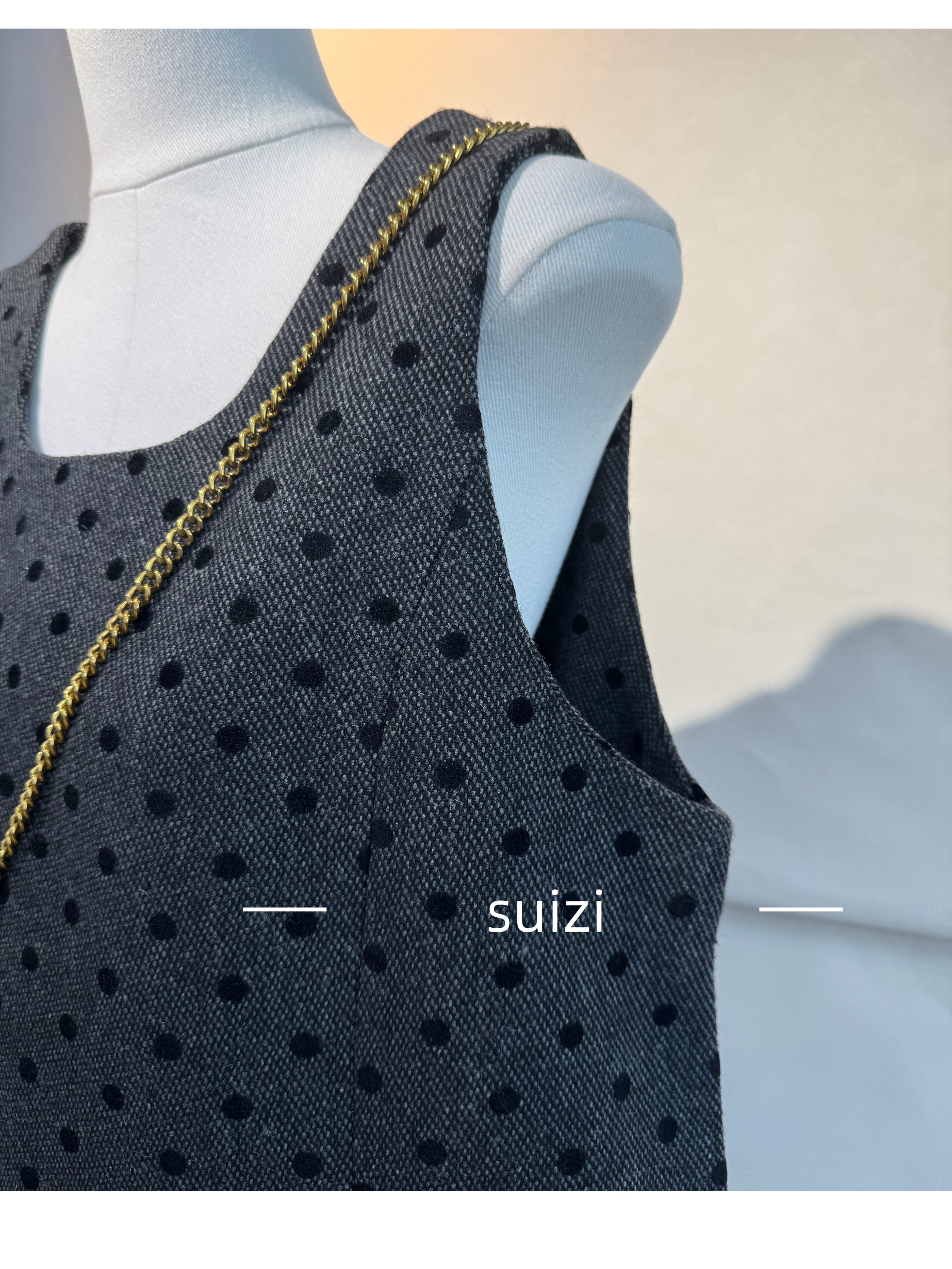 【Suizi】韩系复古波点无袖背心裙女2025新款宽松显瘦百搭连衣裙