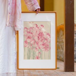 郭丽娜 奶油风小清新荷花花束装饰画客厅餐厅卧室儿童房实木挂画
