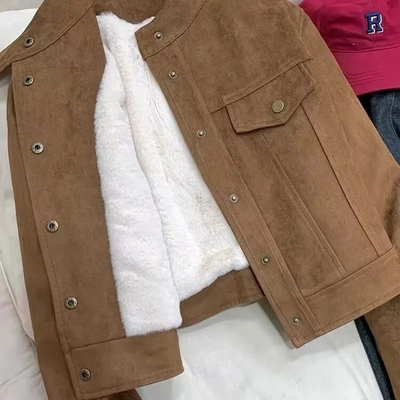 短款加绒麂皮绒厚外套女秋冬新款2025今年流行爆款高级感休闲上衣