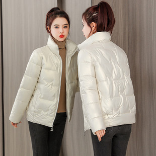 羽绒棉服女冬季韩版新款小个子短款亮面立领棉衣女士时尚棉袄外套