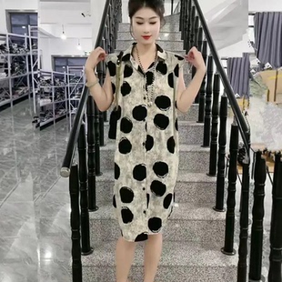 裙 2025夏季 新款 时尚 连衣裙女设计感波点撞色慵懒风显瘦宽松衬衫