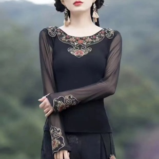 外穿内搭打底衫 上衣国风显瘦女 民族风重工刺绣T恤女妈妈装 新中式