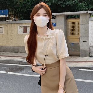 新中式国风衬衫女夏广东普宁中装配马面裙古风高级感上衣短袖衬衣