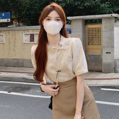 新中式国风衬衫女夏广东普宁中装配马面裙古风高级感上衣短袖衬衣