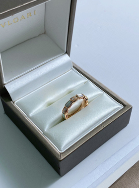 Bvlgari 宝格丽47号玫瑰金窄版镶钻白贝母蛇骨戒指 正品保真