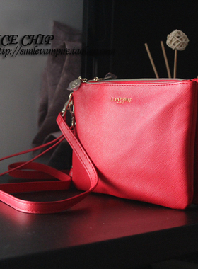 兰蔻 大红色2件套信封包 小斜挎包 可拆卸化妆包 便携手机钱包
