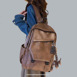 双肩包女士2026新款 大容量pu皮背包小众通勤女大学生电脑旅行书包