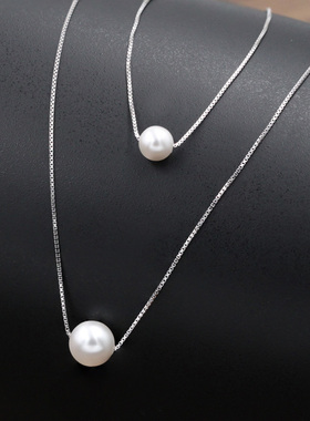 S925纯银项链双层锁骨链细盒子链