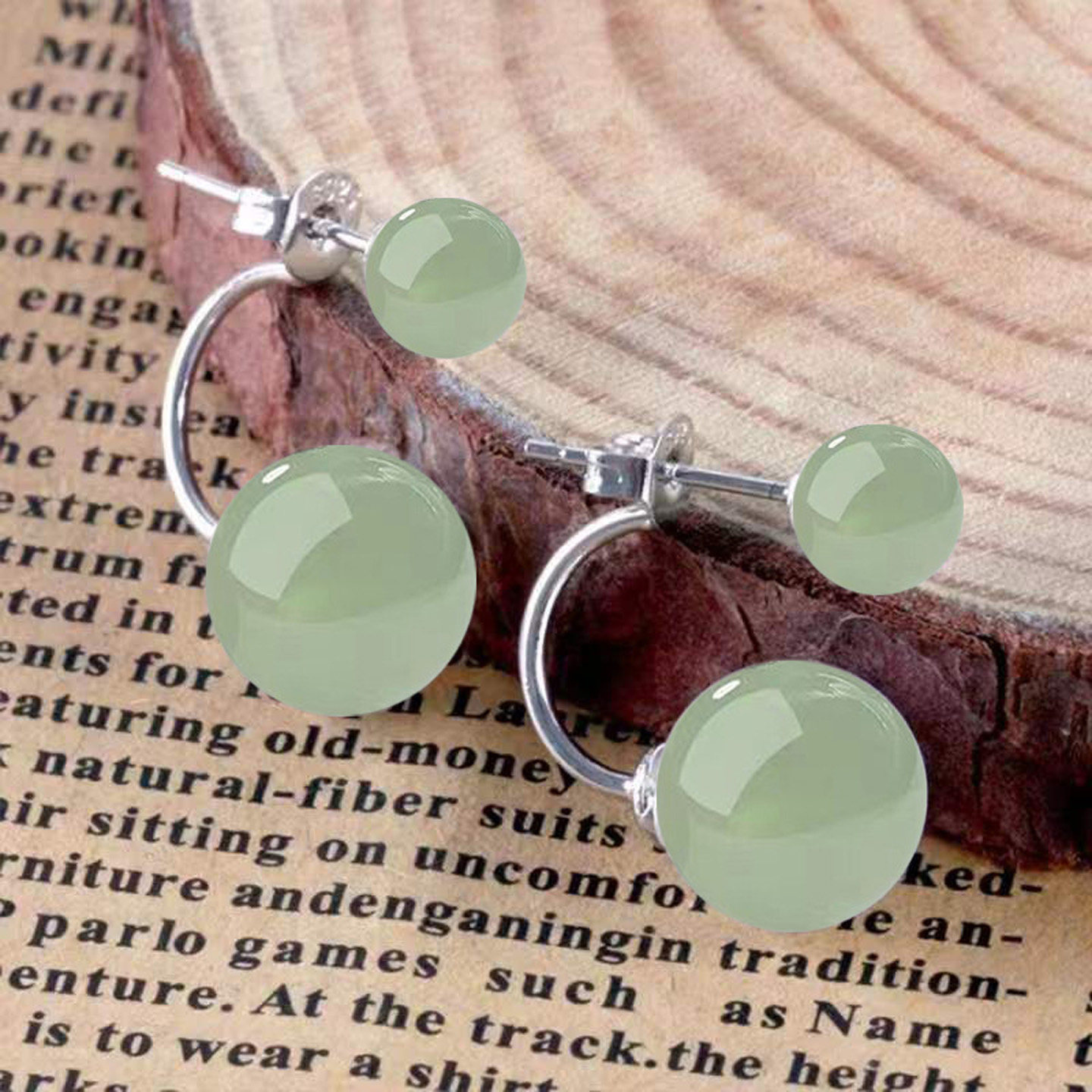 青玉S925纯银耳钉女小清新气质名媛双圆球设计小众两戴耳饰亮肤白,饰品/流行首饰/时尚饰品新,耳钉,淘宝优惠券,粉丝福利购,淘宝优惠卷