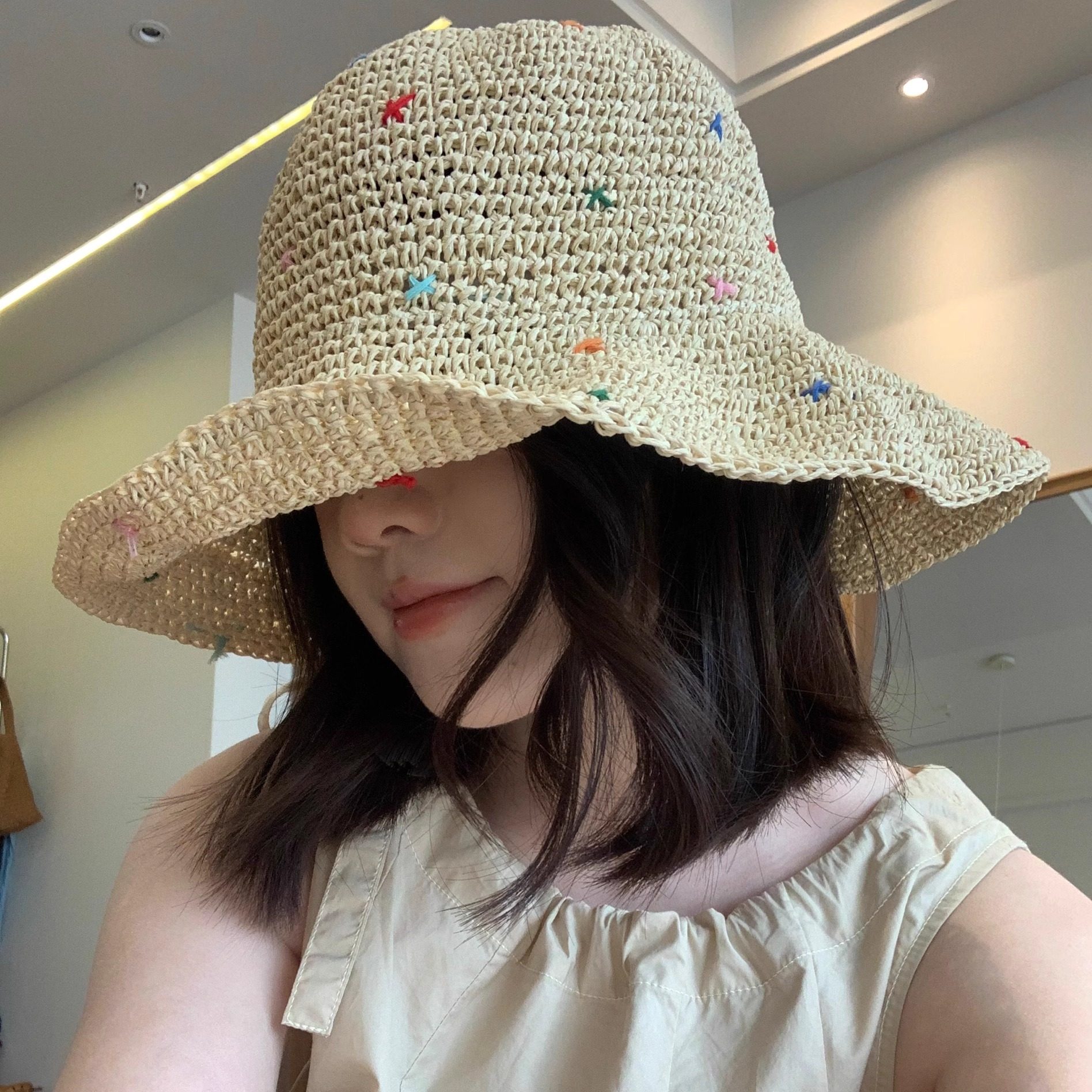 彩色星星～草帽女夏季海边沙滩防晒帽度假大檐草编显脸小遮阳帽子,服饰配件/皮带/帽子/围巾,帽子,淘宝优惠券,粉丝福利购,淘宝优惠卷