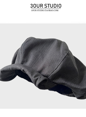 灰色小众设计师款大头云朵帽子女卷边可爱日系时髦复古街头八角帽