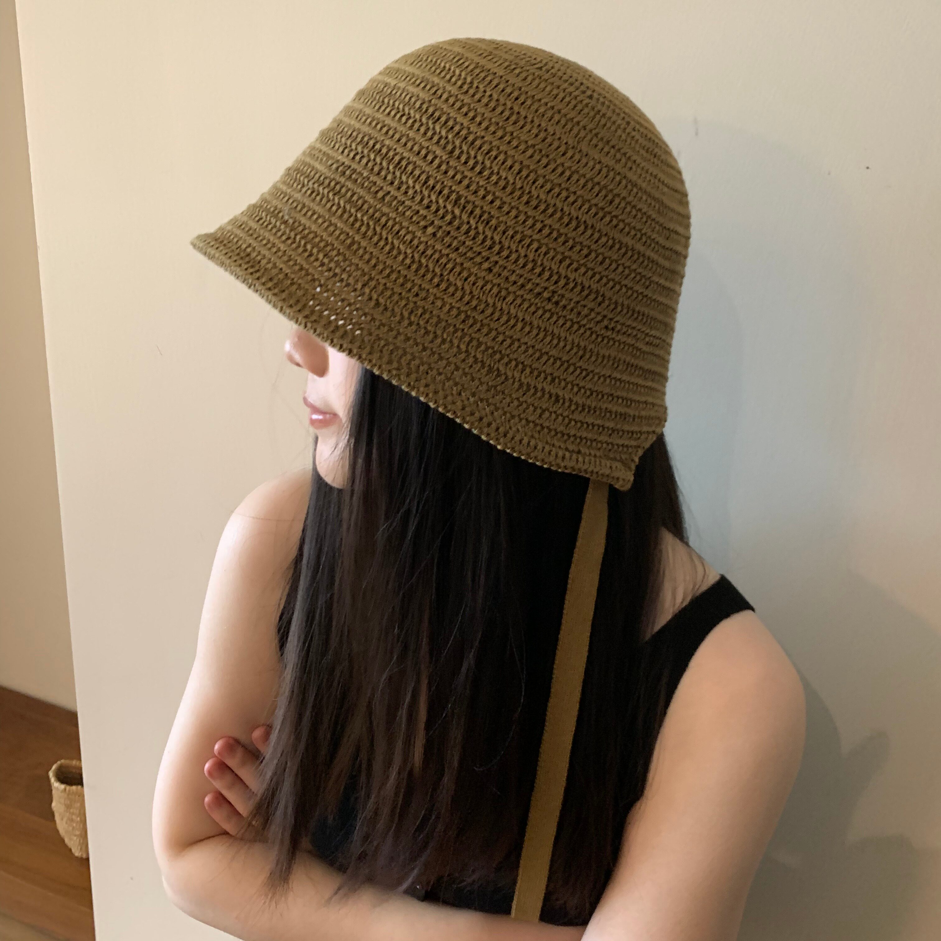 【入春】高品质亚麻莱赛尔后开叉渔夫帽女日系春夏季遮阳系带盆帽